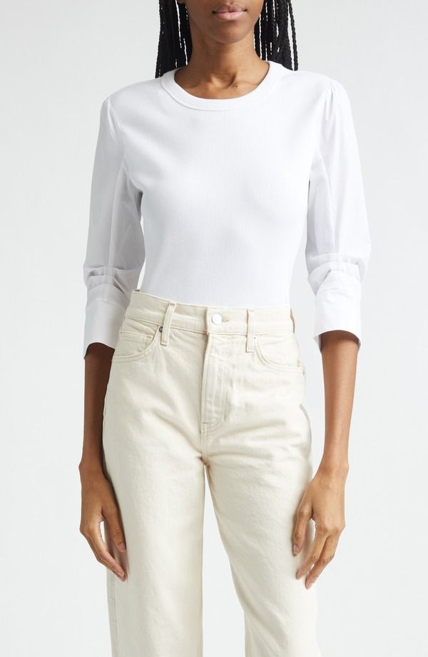 ヴェロニカ ベアード レディース トップス シャツ Veronica Beard Junia Mixed Media Top White ホワイト