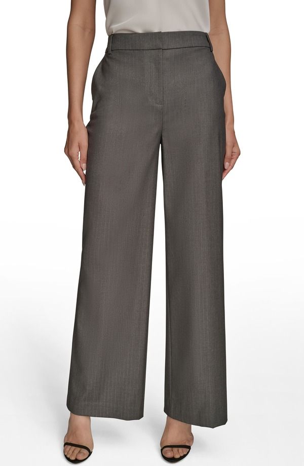 ダナ キャラン ニューヨーク レディース ボトムス レギンス パンツ Donna Karanew York Flat Front Pinstripe Pants Grey Silver グレー