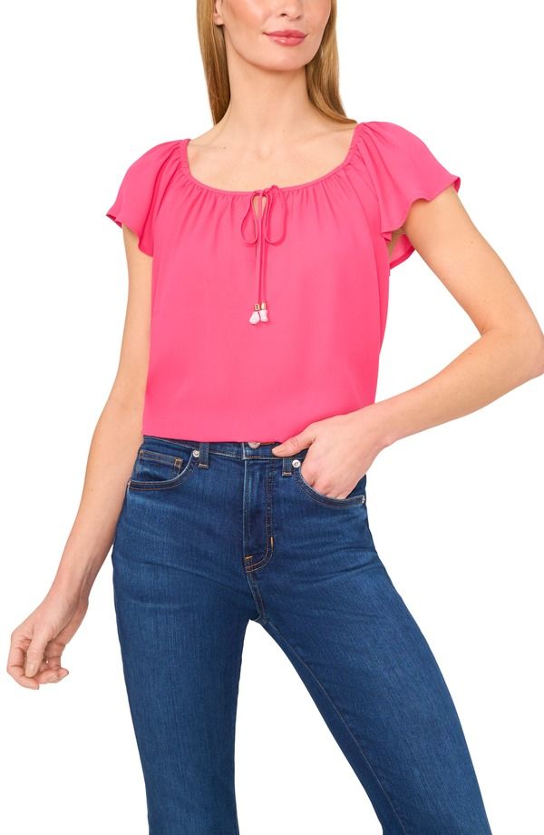 セセ レディース トップス シャツ CeCe Scoop Neck Flutter Sleeve Top Magenta マゼンタ