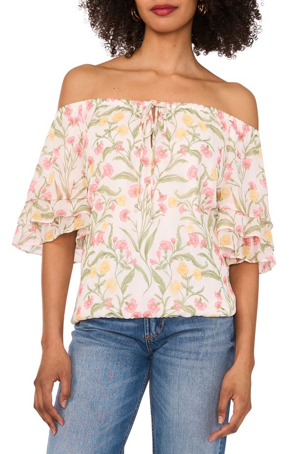 ヴィンスカムート レディース トップス シャツ Vince Camutoff the Shoulder Flutter Sleeve Shirt New Ivory アイボリー