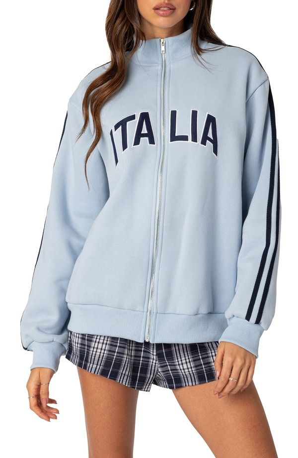 アディクテッド レディース アウター ジャケット・ブルゾン EDIKTED Italy Track Jacket LightBlue ブルー