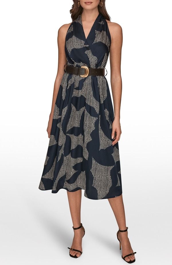 ダナ キャラン ニューヨーク レディース トップス ワンピース プリント ミディ ノースリーブ Donna Karanew York Print Belted Sleeveless Midi Dress Nghtfal Sand サンド