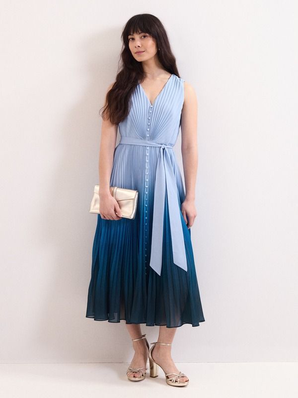 フェイズ・エイト レディース トップス ワンピース Vネック プリーツ ミディ Phaseight Mira Pleated VNeck Midi Dress Blue ブルー