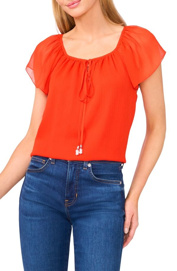 セセ レディース トップス シャツ CeCe Scoop Neck Flutter Sleeve Top Fiery Red レッド