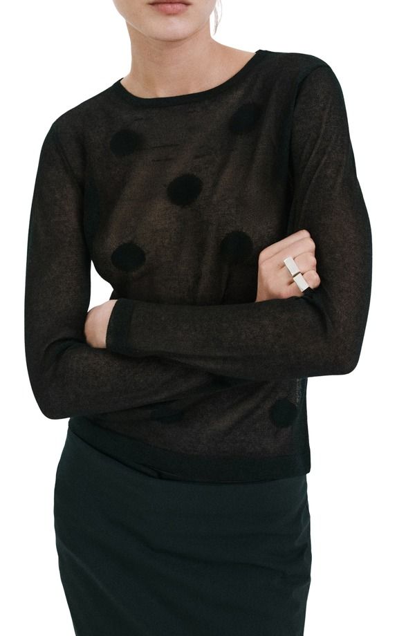 マンゴ レディース アウター パーカー・スウェット セーター MANGO Dot Sweater Black ブラック