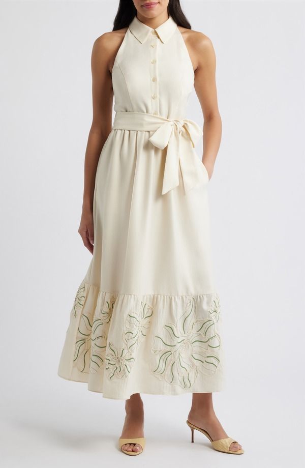 ヴィンスカムート レディース トップス ワンピース シャツ ノースリーブ 刺繍 Vince Camuto Embroidered Hem Sleevelesshirtdress Ivory Multi アイボリー