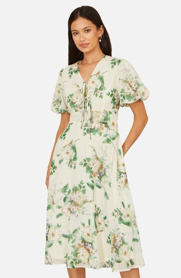 ユミキム レディース トップス ワンピース タイディテール フラワー柄 フラワー Yumi Floral Frontie Detail Tea Dress Ivory アイボリー