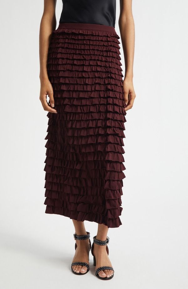 ウラ・ジョンソン レディース ボトムスカート フリル ミディ Ulla Johnson Mimi Ruffle Midi Skirt Claret