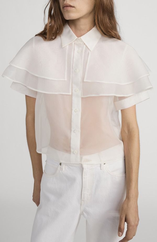 フレーム レディース トップス シャツ ケープデザイン シルク キャップ ケープ FRAME Cape Accent Silk ButtonUp Shirt Cream クリーム