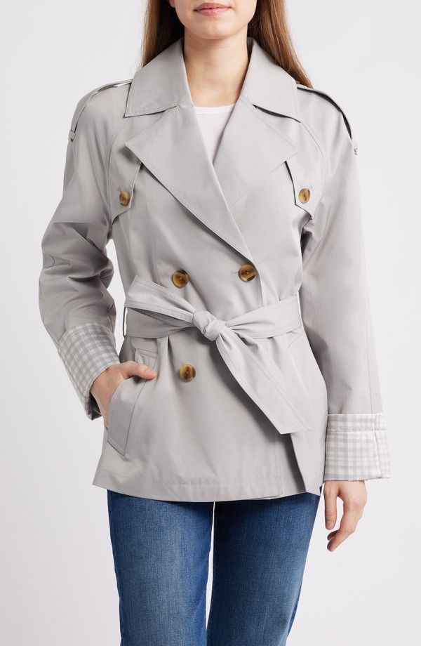 ビーシビージー レディース アウター ジャケット・ブルゾン ギンガムチェック コート ギンガム BCBG Wateresistant Gingham Cuff Double Breasted Trench Coat Stone ストーン