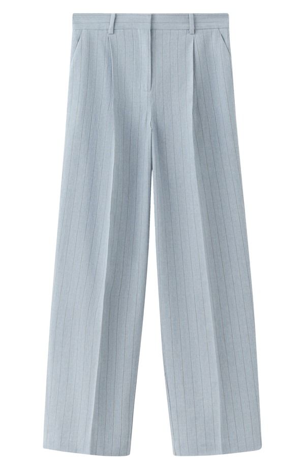 マンゴ レディース ボトムス デニムパンツ プリーツ MANGO Pleated Pinstripe Suit Pants Blue ブルー