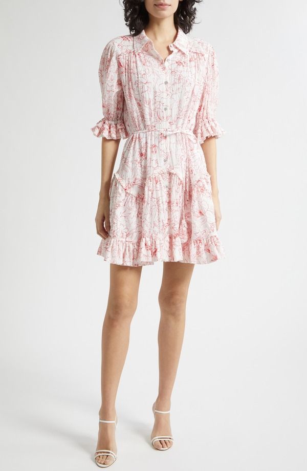 サンク セプト レディース トップス ワンピース シャツ Cinq Sept Gwendoline Garden Doodle Shirtdress White Goji Berry ホワイト