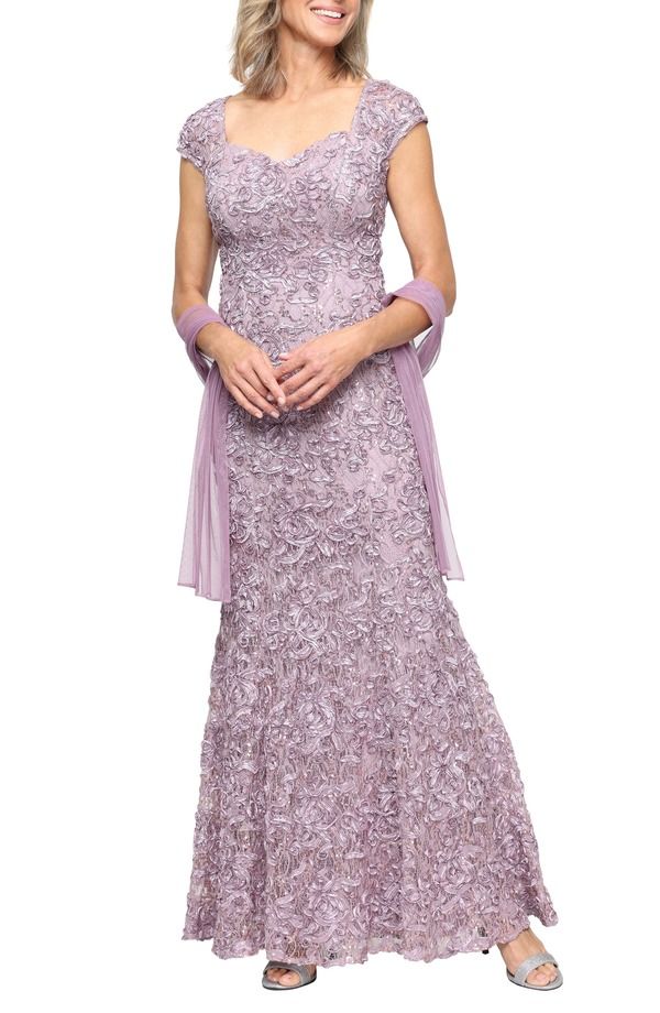 アレックスイブニングス レディース トップス ワンピース A ライン スパンコール レース Alex Eveningsoutache Sequin Lace ALine Gown with Wrap Wisteria