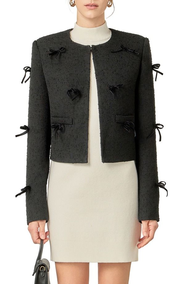 イングリッシュファクトリー レディース アウター ジャケット・ブルゾン English Factory Bow Jacket Black Grey ブラック