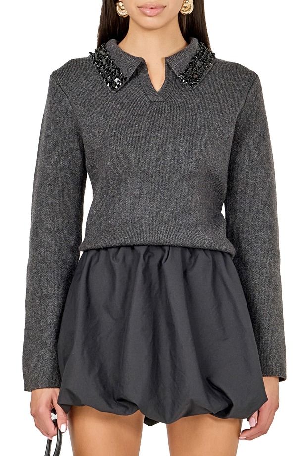 エンドレスローズ レディース アウター パーカー・スウェット セーター Endless Rose Jewel Trim Sweater Charcoal チャコール