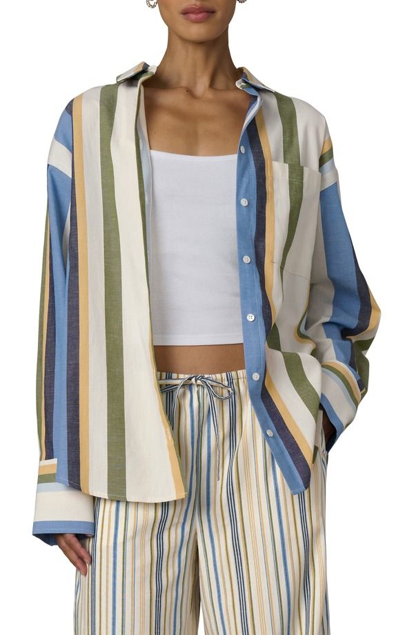 ジョーズ レディース トップス シャツ コットン Joes The Boyfriend Stripe Cotton Blend Shirt Azure Variegated S ストライプ