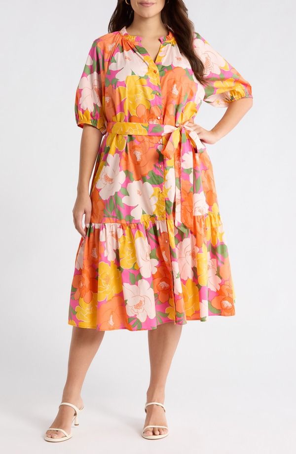 シュガーリップス レディース トップス ワンピース ティアード フラワー柄 ミディ フラワー SUGARLIPS Milley Floral Wynette Tiered Midi Dress PinkOrgMul ピンク