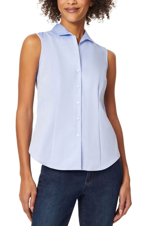ジョーンズニューヨーク レディース トップス シャツ ノースリーブ コットン ブラウス Jones New York Sleeveless Cotton Blouse Blue ブルー