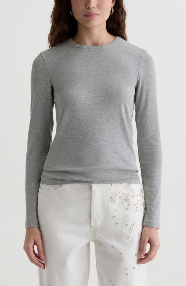 エージー レディース トップス シャツ AG Julia Rib Long Sleeve Top Heather Grey グレー