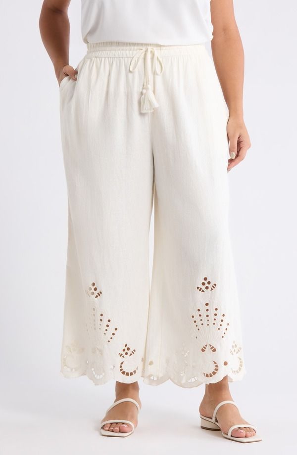 トレジャーアンドボンズ レディース ボトムス レギンス パンツ リネン Treasure Bond Cutwork Hem Linen Blend Pants Ivory Egret アイボリー