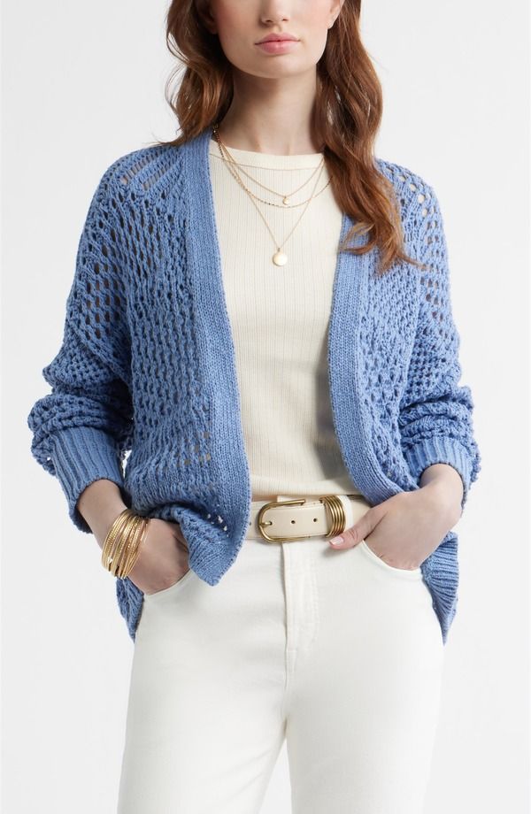 トレジャーアンドボンズ レディース アウター パーカー・スウェット コットン カーディガン Treasure Bond Openwork Slouchy Cotton Cardigan Blue Beyond ブルー