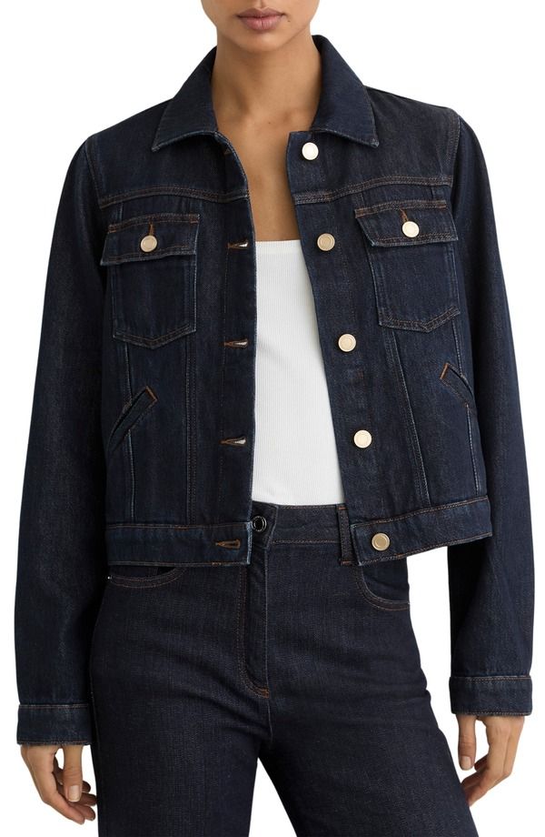レイス レディース ボトムス デニムパンツ ジャケット Reiss Carmen Denim Trucker Jacket Dark Blue ブルー