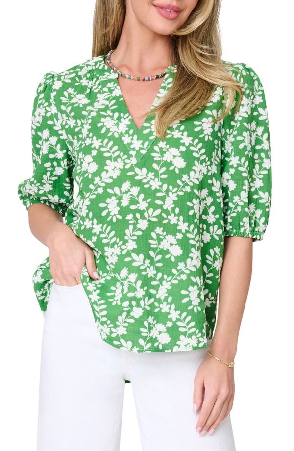 ギブソンルック レディース トップス シャツ プリント GIBSONLOOK Meadow Print Puff Sleeve Top Green Trellis グリーン