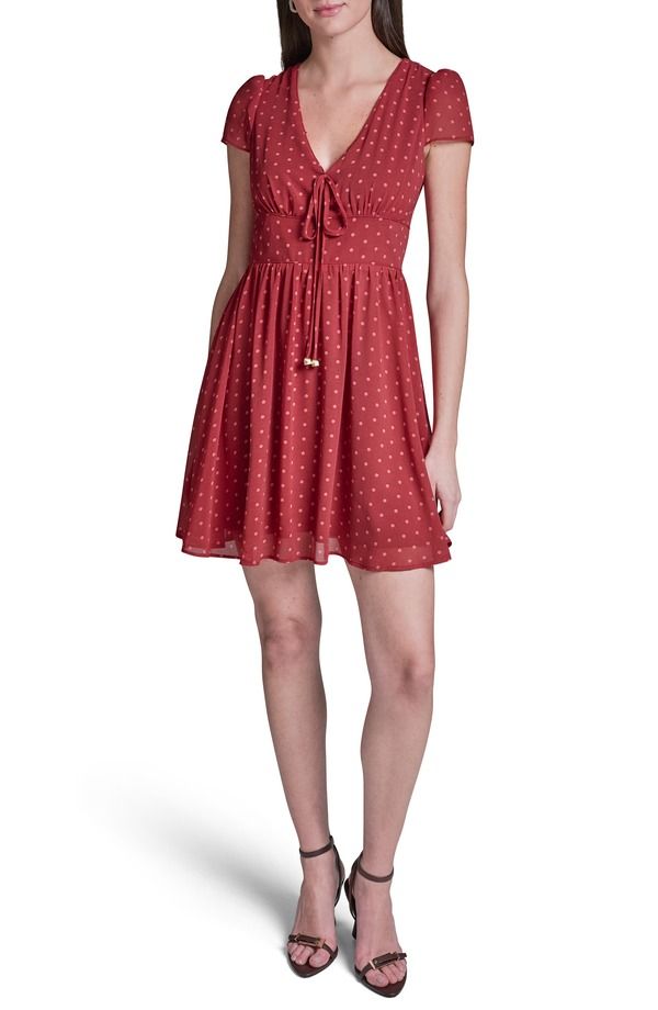 ビーシビージー レディース トップス ワンピース ドット柄 ドット BCBG Polka Dot Short Sleeve Woven Dress Toscana Claybellini Blush ブラッシュ