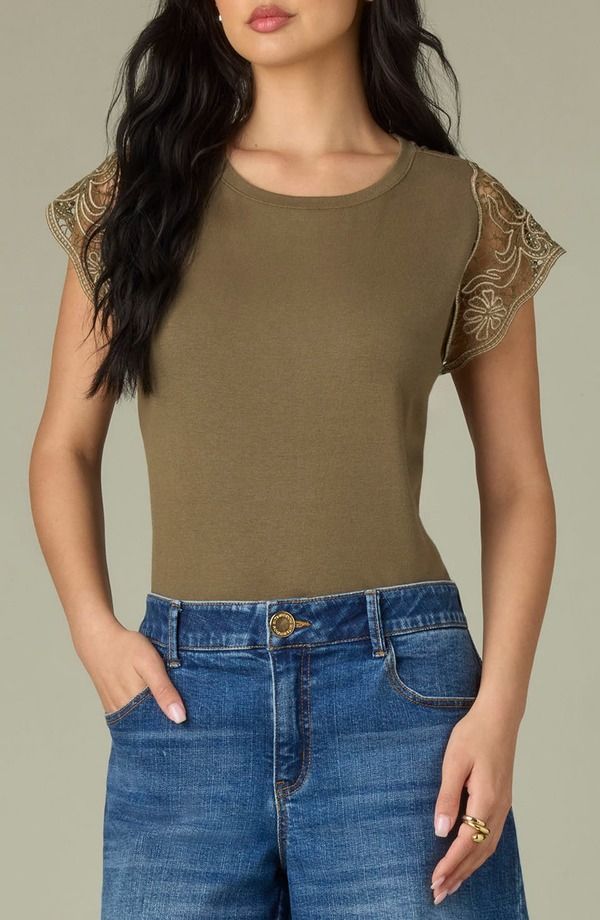 ウィットウィズダム レディース トップス シャツ Wit Wisdom Crochetrim Top Olive Drab Pale Oak オリーブ