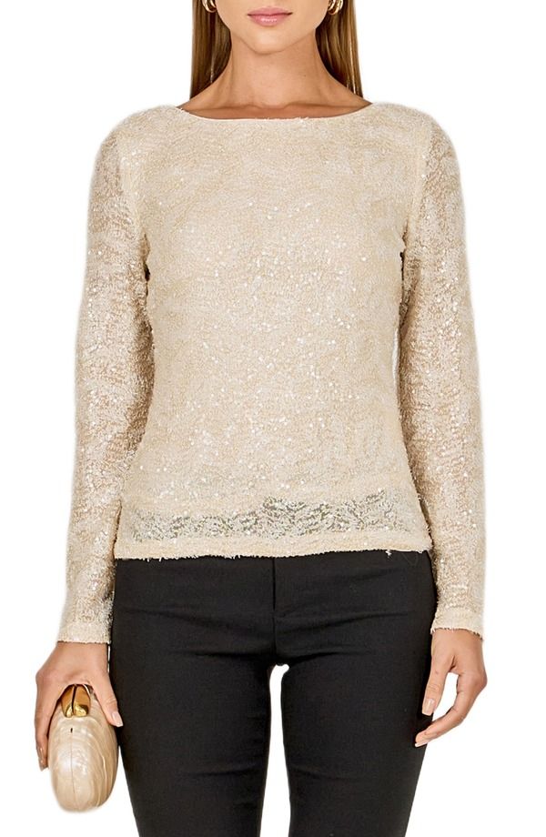 エンドレスローズ レディース トップス シャツ スパンコール Endless Rosequin Scoop Neck Top Beige ベージュ