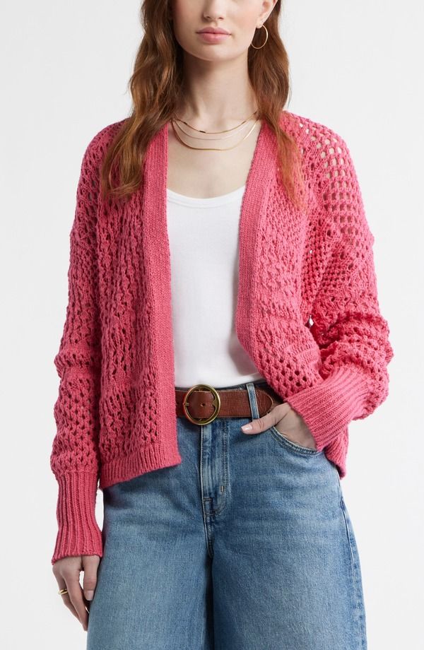 トレジャーアンドボンズ レディース アウター パーカー・スウェット コットン カーディガン Treasure Bond Openwork Slouchy Cotton Cardigan Pink Carmine ピンク