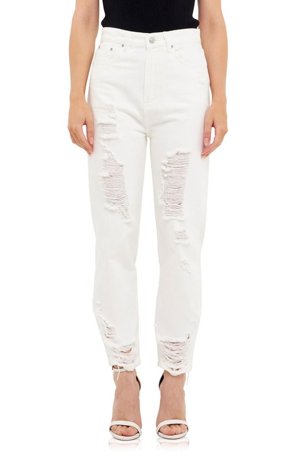 グレー ラブ レディース ボトムス デニムパンツ ストレート ジーンズ Grey Lab Ripped Straight Leg Nonstretch Jeans White ホワイト