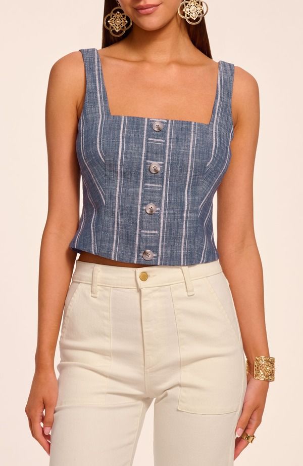 レイミー ブルック レディース トップス シャツ コットン Ramy Brook Olive Stripe Cotton Blend Indigo Stripe インディゴ