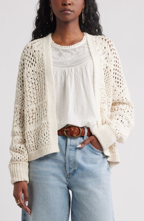 トレジャーアンドボンズ レディース アウター パーカー・スウェット コットン カーディガン Treasure Bond Openwork Slouchy Cotton Cardigan Ivory Dove アイボリー