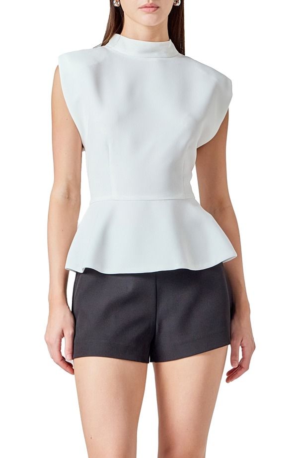 エンドレスローズ レディース トップス シャツ モックネック ノースリーブ Endless Rose Mock Neck Sleeveless Peplum Top Off White オフホワイト 23,100円