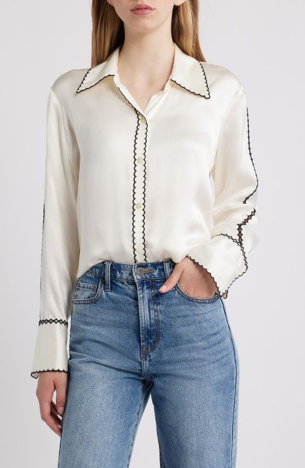 レイルズ レディース トップス シャツ シルク 刺繍 Rails Aloisembroidered Trim Silk ButtonUp Shirt Ivory アイボリー