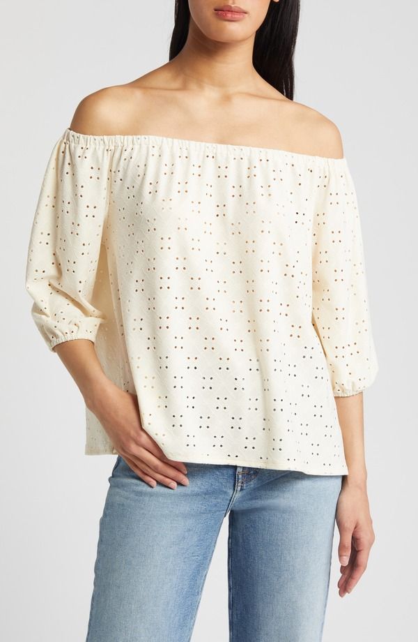 ラブアペラ レディース トップス シャツ Loveappella Eyelet Off the Shoulder Top Cream クリーム