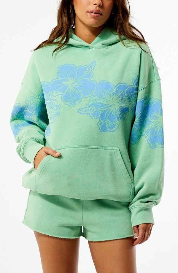 パクサン レディース アウター パーカー・スウェット プリント コットン PacSun Hibiscus Print Cotton Blend Hoodie Green グリーン