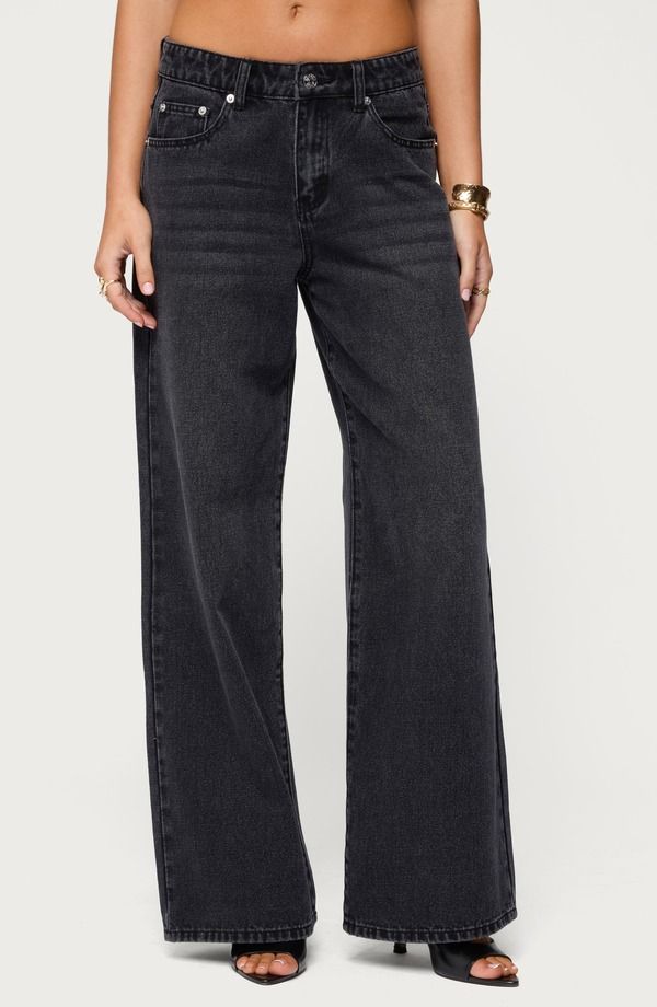 アディクテッド レディース ボトムス デニムパンツ ワイドレッグ ローライズ ジーンズ EDIKTED Ery Low Rise Wide Leg Jeans Black ブラック