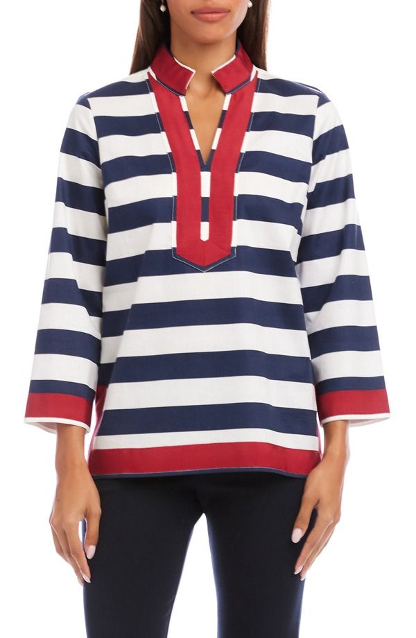 カレンケーン レディース トップス シャツ Karen Kane St Tropez Stripe Tunic Navy ネイビー
