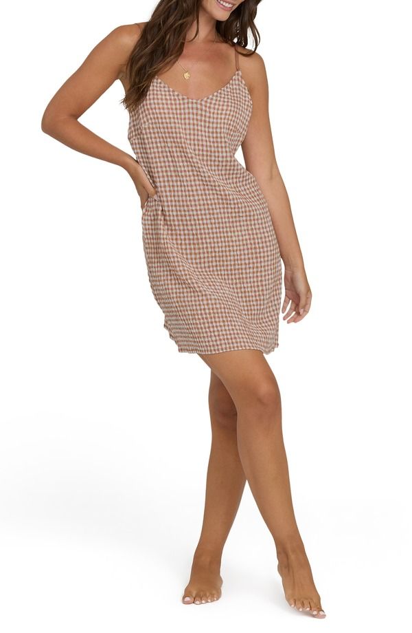 ビラボン レディース トップス ワンピース ミニ ノースリーブ Billabong Summer Love Check Sleeveless Minidressugar Almond チェック