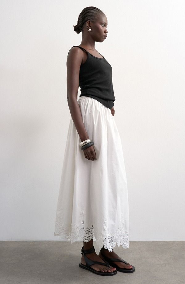 トップショップ レディース ボトムスカート コットン レース マキシ Topshop Lace Hem Cotton Maxi Skirt Ivory アイボリー