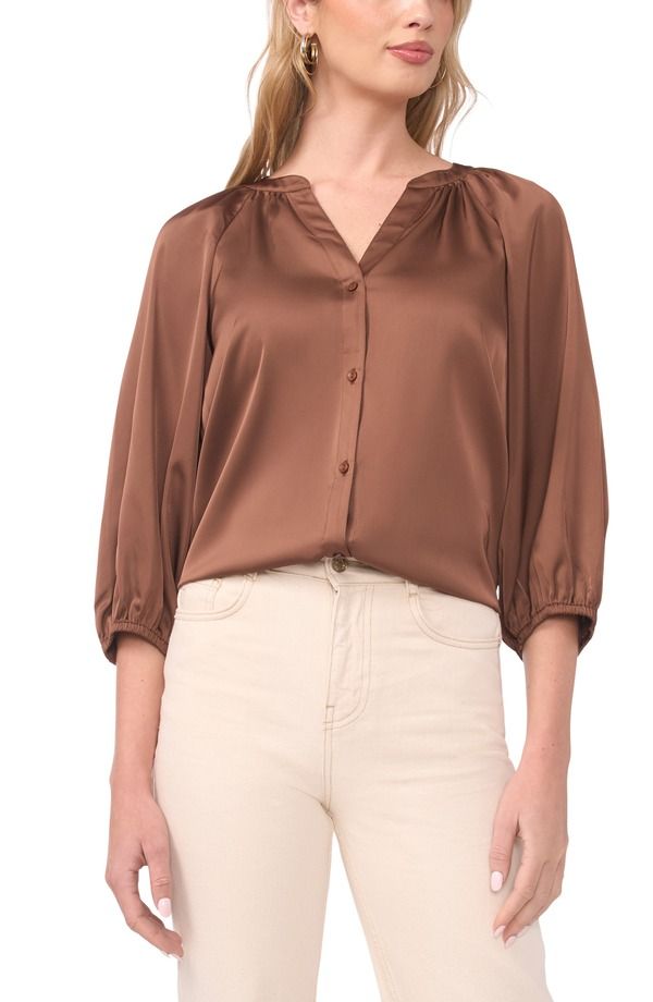 ヴィンスカムート レディース トップス シャツ サテン Vince Camuto Raglan Sleeve Satin Top Cocoa ココア