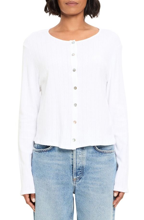 マイケルスターズ レディース アウター パーカー・スウェット カーディガン Michael Stars Mackenzie Pointelle Cardigan White ホワイト