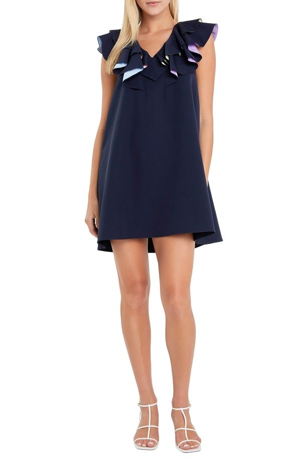 イングリッシュファクトリー レディース トップス ワンピース フリル English Factory Multicolor Lined Ruffle Shift Dress Navy Multi ネイビー