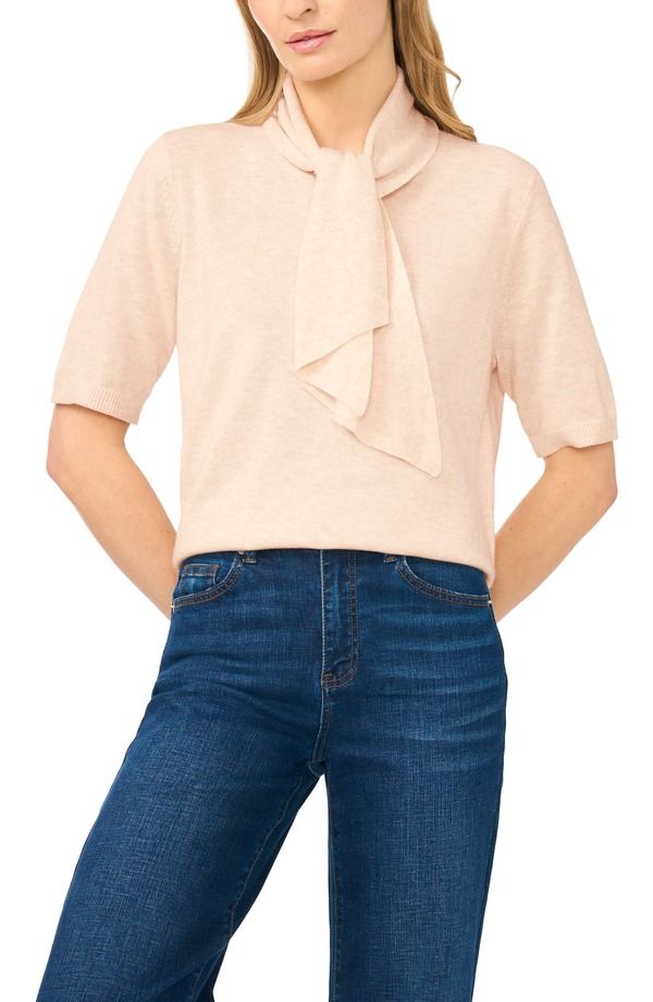 セセ レディース アウター パーカー・スウェット セーター CeCe Tie Neck Short Sleeve Sweater French Taupe トープ
