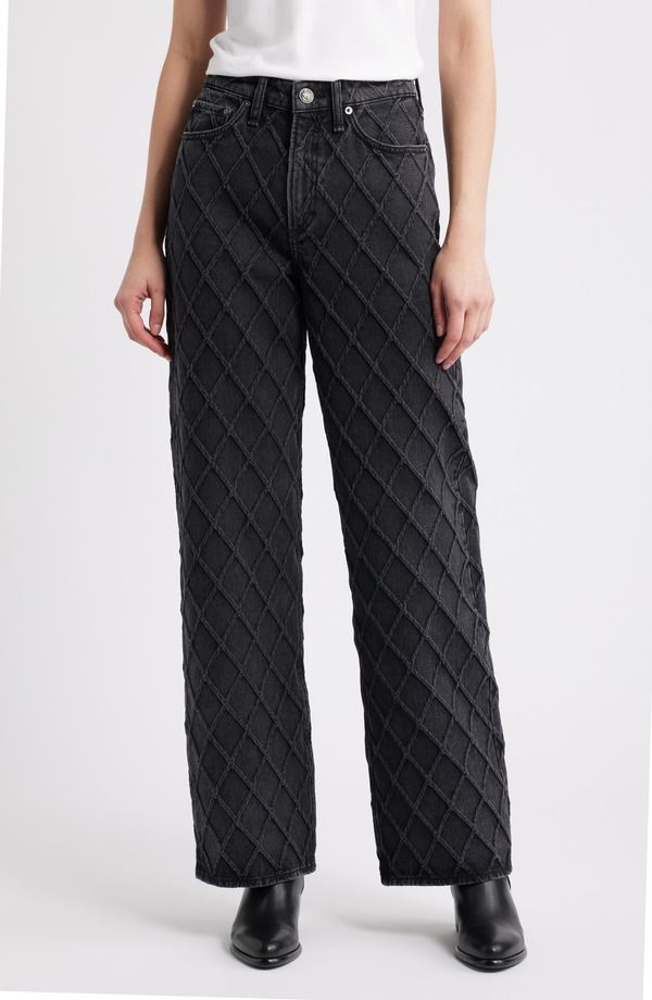 ラグアンドボーン レディース ボトムス デニムパンツ ワイドレッグ ジーンズ rag bone Logan Diamond Texture Mid Rise Wide Leg Jeans Qwblk 44,070円