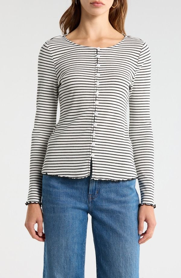 ヴィンスカムート レディース トップス シャツ コットン ニット Vince Camuto Stripe Stretch Cotton Knitop Rich Black ブラック