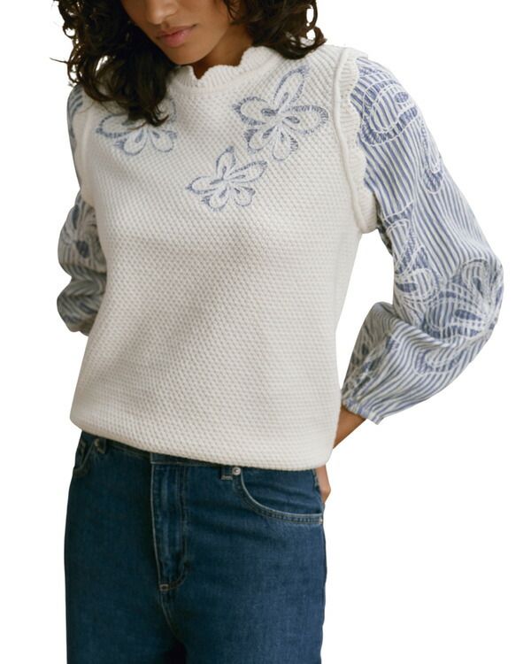 ミルトンベルベット レディース アウター パーカー・スウェット セーター コットン MINT VELVET Cotton Blend Striped Layered Sweater Open White ホワイト