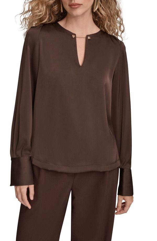 ダナ キャラン ニューヨーク レディース トップス シャツ Donna Karanew York Chain Detailong Sleeve Top Chocolate Plum プラム